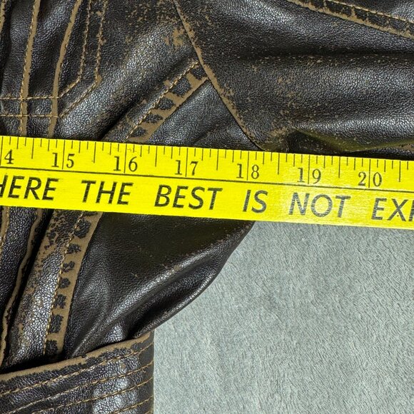 Dollhouse Distressed Moto Utility Belted Faux Leather Jacket Women’s M Brown - Picture 15 of 16